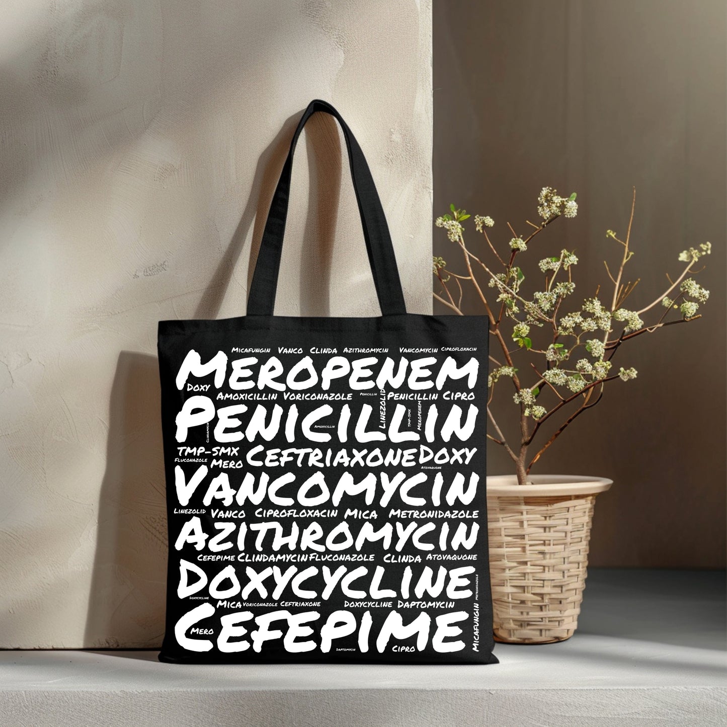 Antibiotic Word Cloud Black Tote Bag