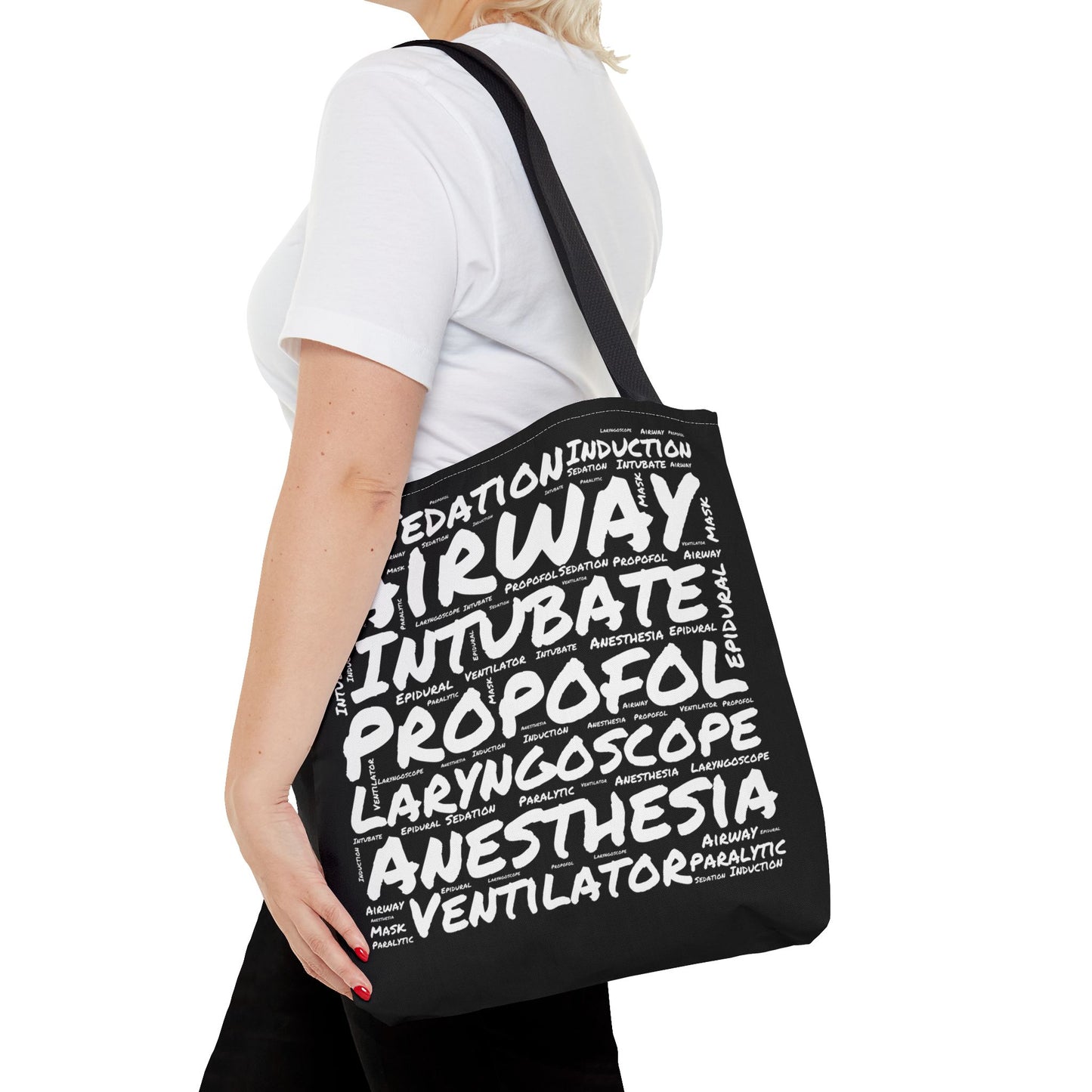 Anesthesia Word Cloud Black Canvas Tote Bag