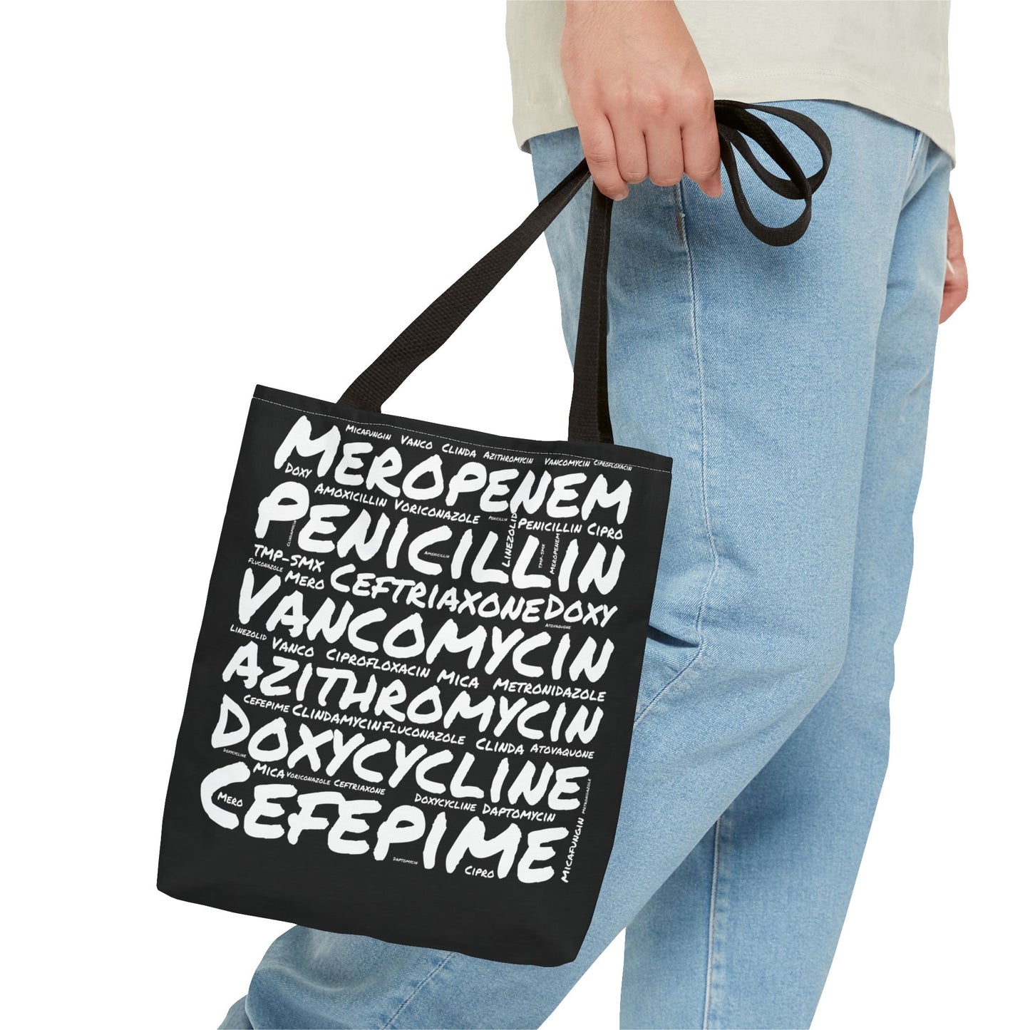Antibiotic Word Cloud Black Tote Bag