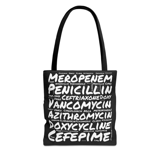 Antibiotic Word Cloud Black Tote Bag