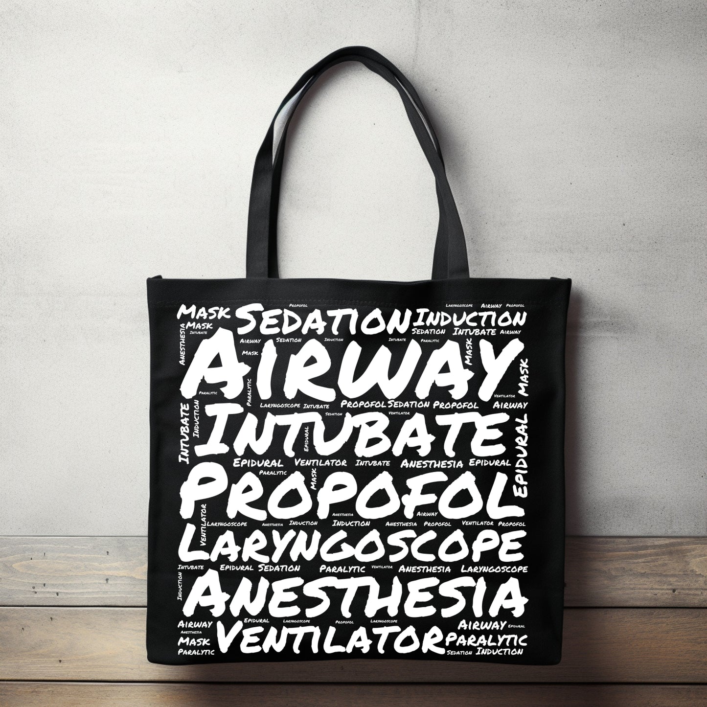 Anesthesia Word Cloud Black Canvas Tote Bag