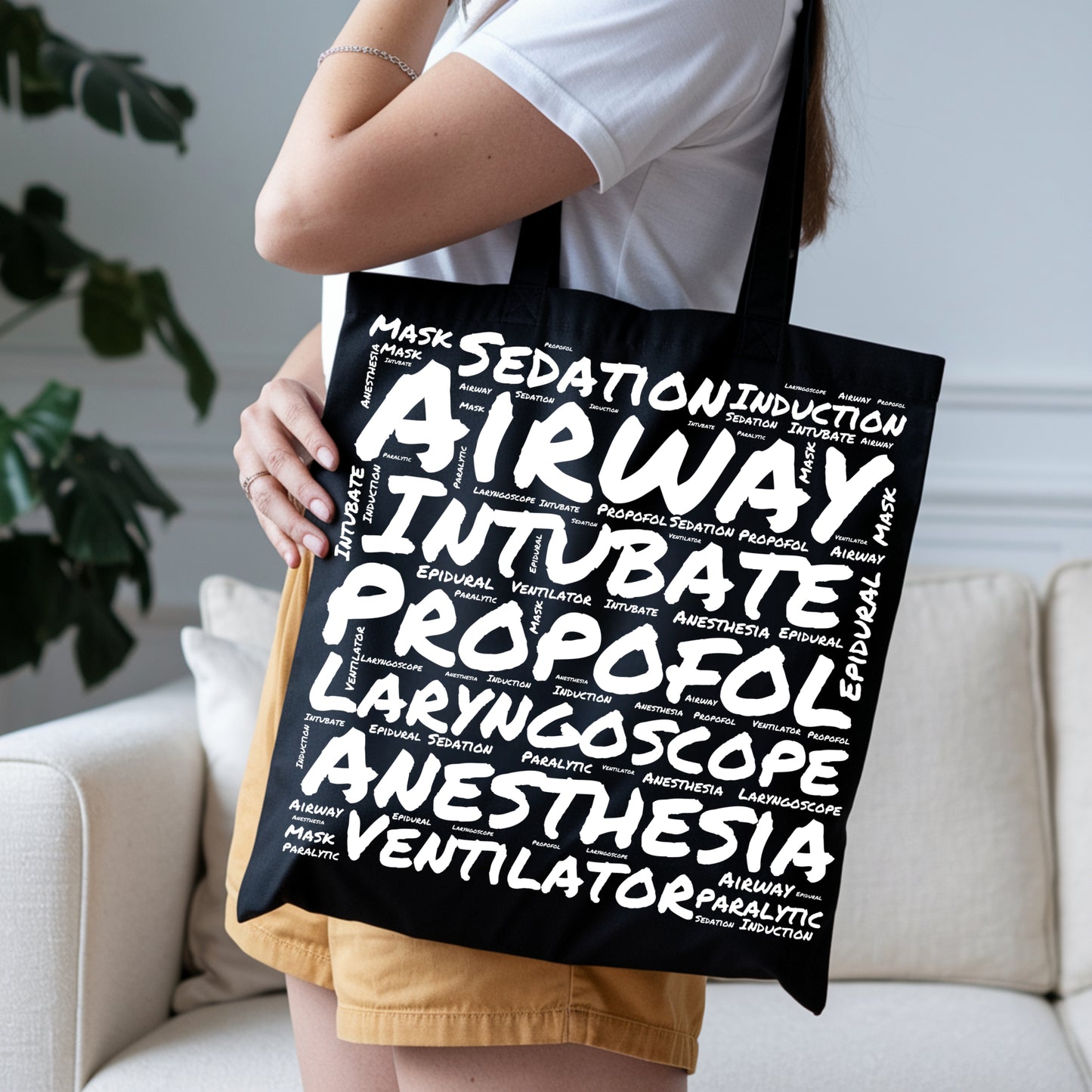 Anesthesia Word Cloud Black Canvas Tote Bag