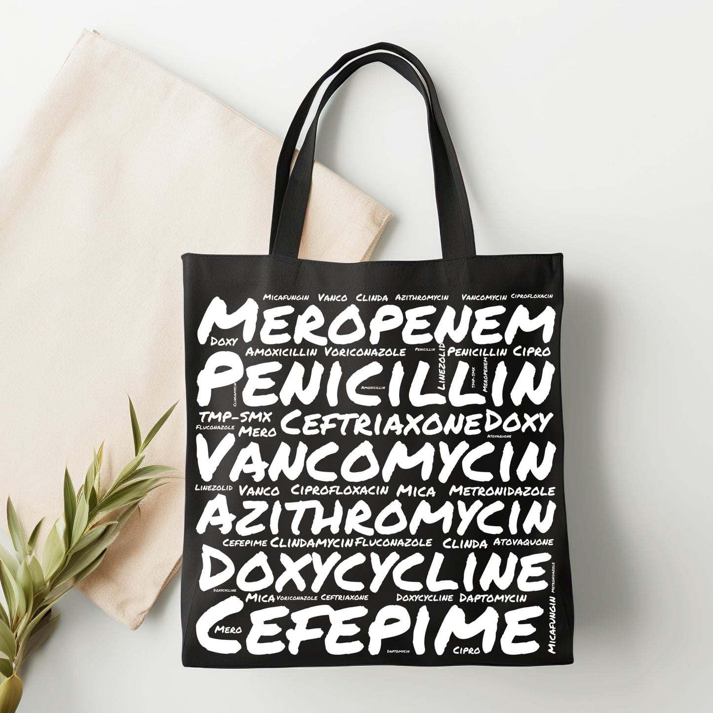 Antibiotic Word Cloud Black Tote Bag