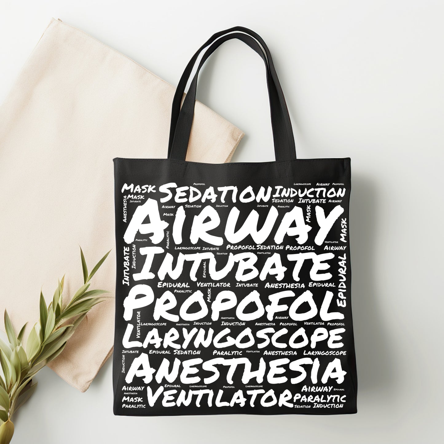 Anesthesia Word Cloud Black Canvas Tote Bag