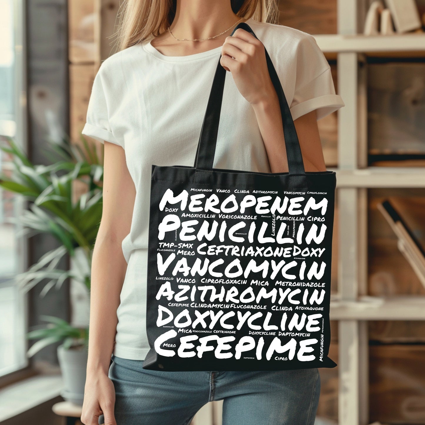 Antibiotic Word Cloud Black Tote Bag