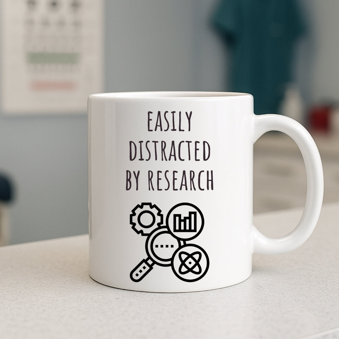 Easily Distracted by Research Mug | Funny Coffee Mug for PhD Student, Scientist, Researcher, Doctor, Investigator, Analyst | Science Humor