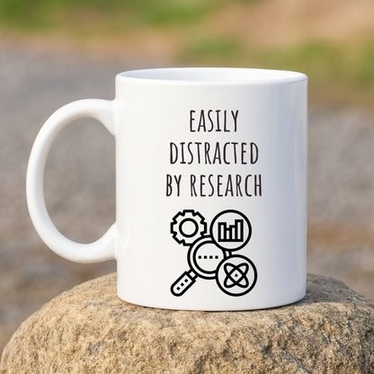 Easily Distracted by Research Mug | Funny Coffee Mug for PhD Student, Scientist, Researcher, Doctor, Investigator, Analyst | Science Humor