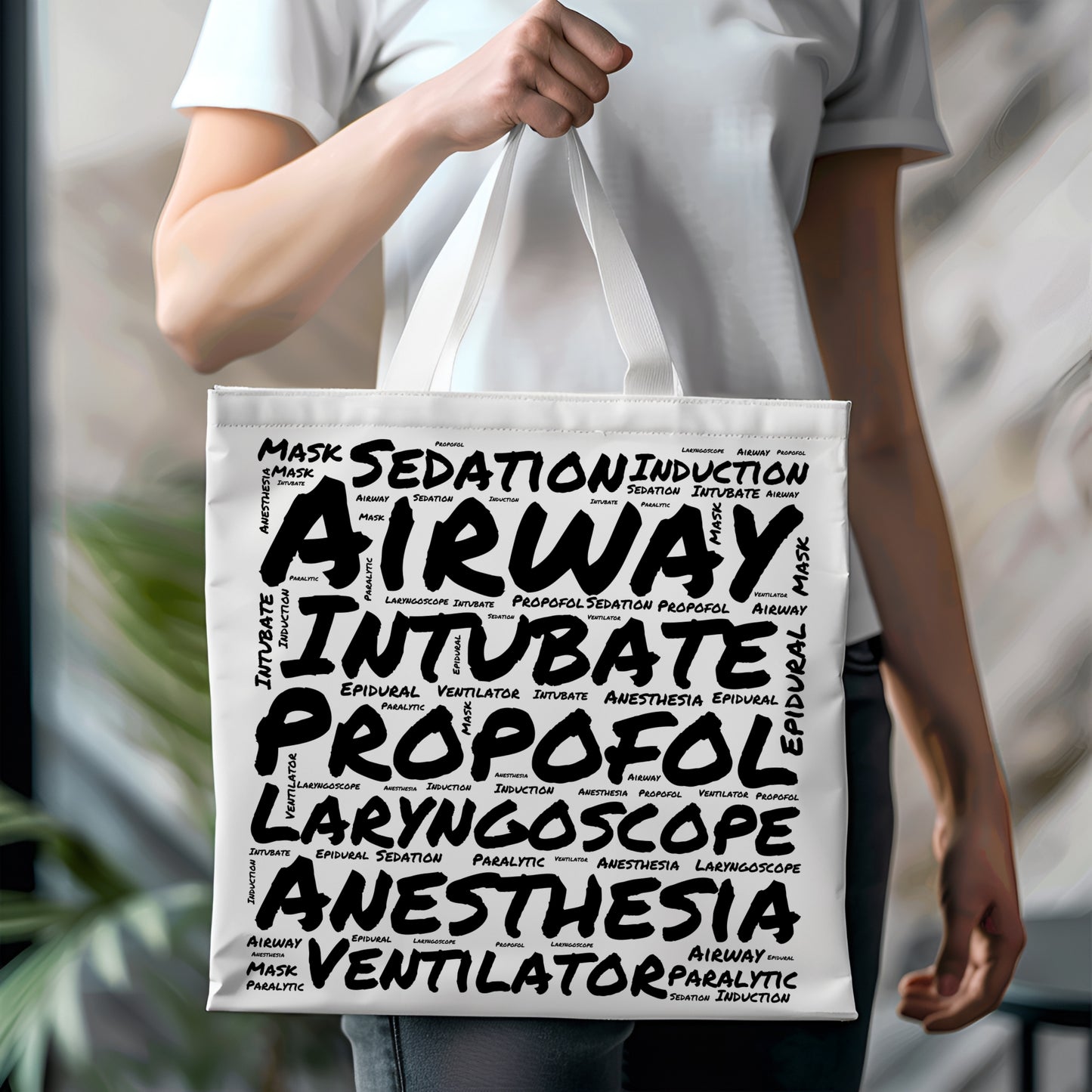 Anesthesia Word Cloud White Canvas Tote Bag