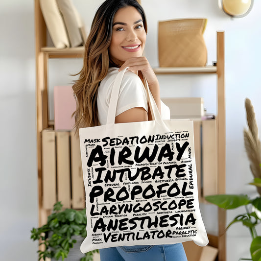 Anesthesia Word Cloud White Canvas Tote Bag